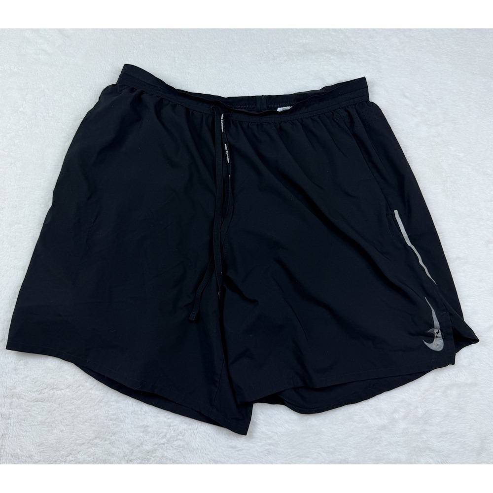 Nike Mens Dri-FIT Black 2-in-1 Running Shorts XL Rear Zip Pocket Logo Wear